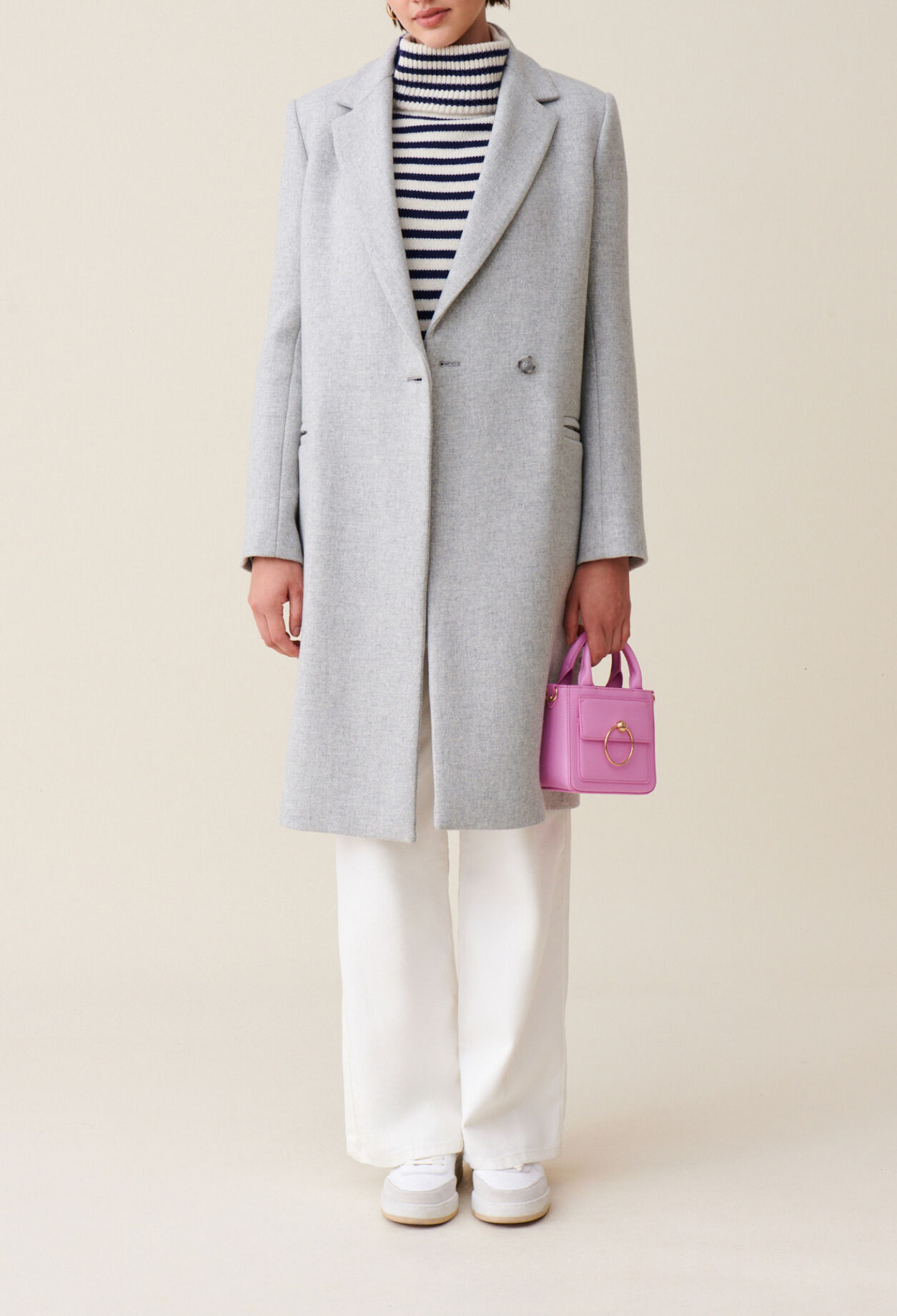 Manteau mi-long tailleur gris clair