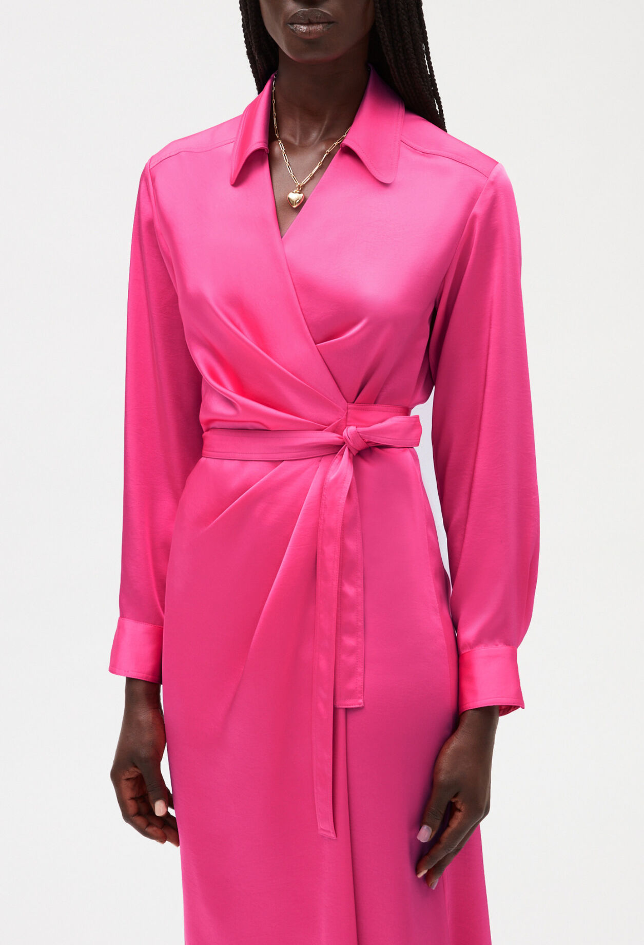 Robe midi portefeuille rose 