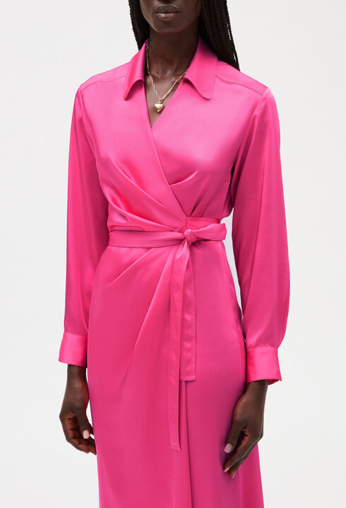 Robe midi portefeuille rose 