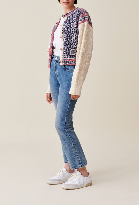 Cardigan laine motif torsad&eacute;