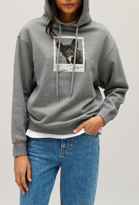 Sweatshirt capuche Jean Toto gris chin&eacute;