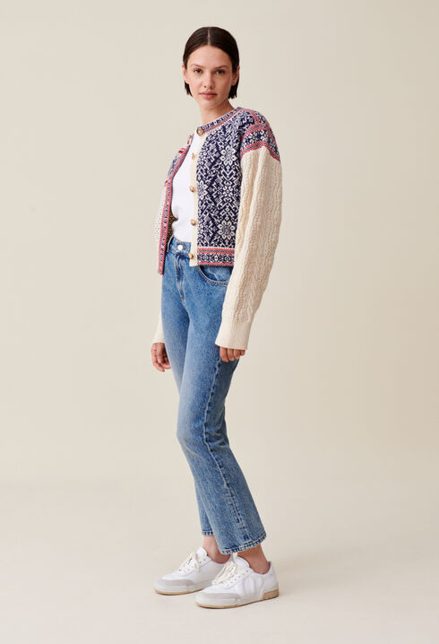 Cardigan laine motif torsadé