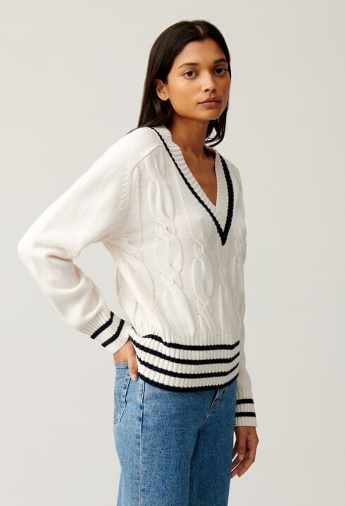 Pull maille torsadée beige