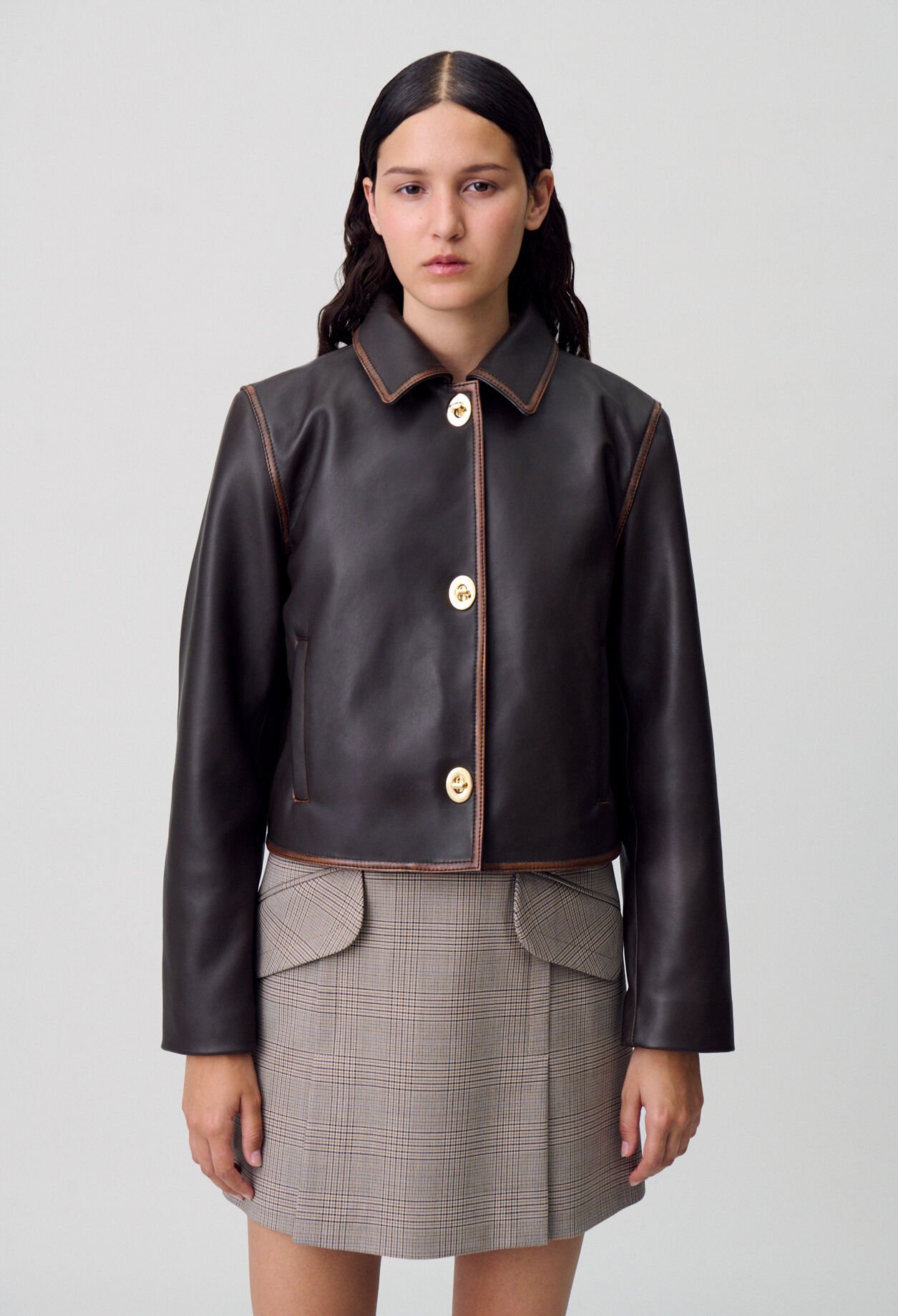 Veste courte cuir vieilli