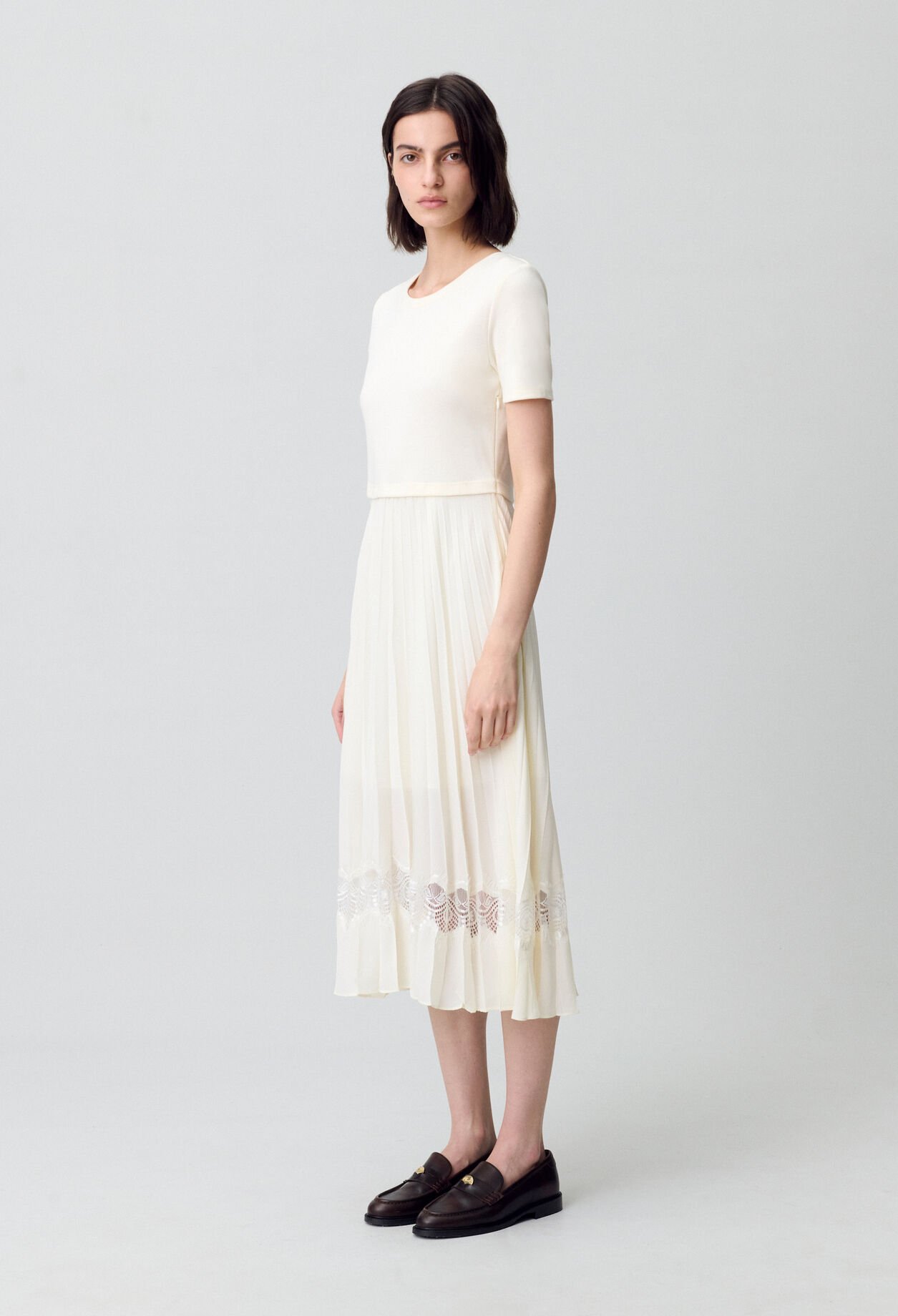 Robe midi Twist bi-matière ivoire
