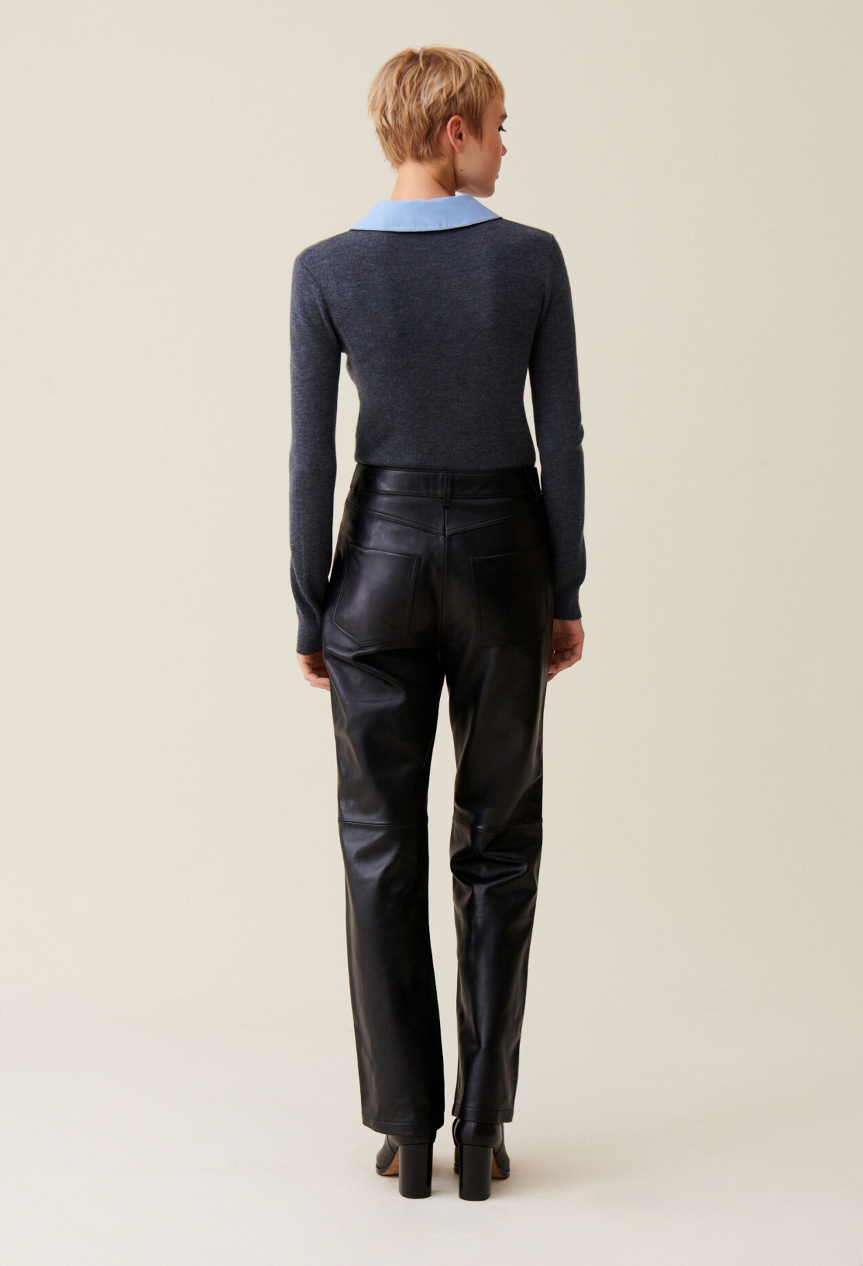 Pantalon droit cuir