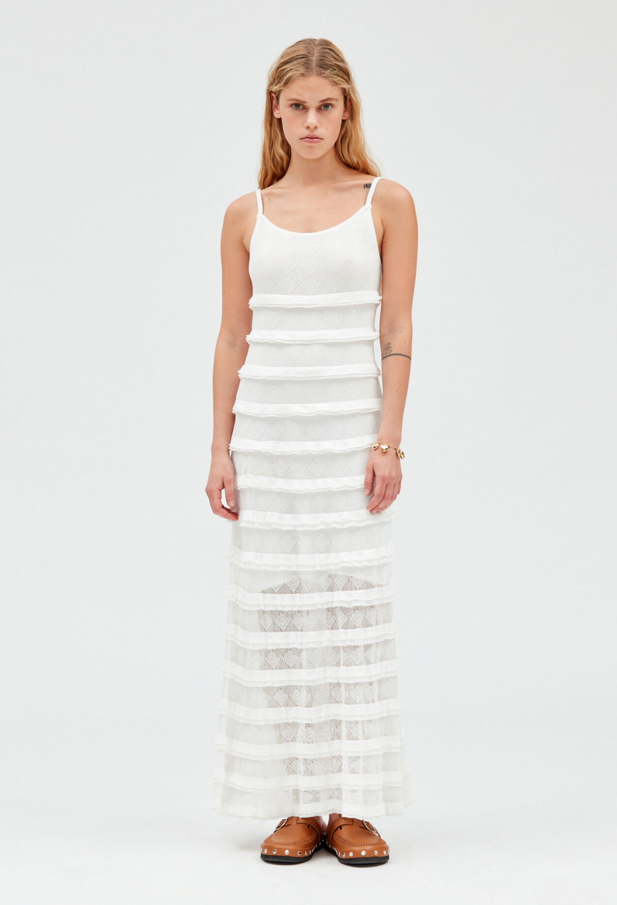 Robe longue volants écrue