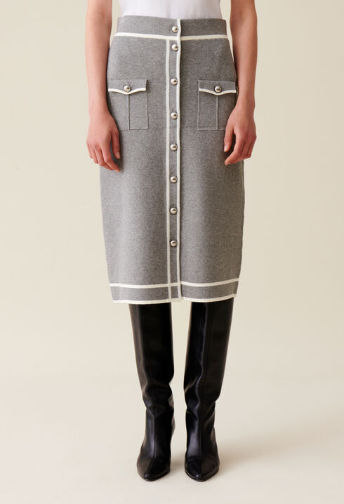 Jupe maille mi-longue grise