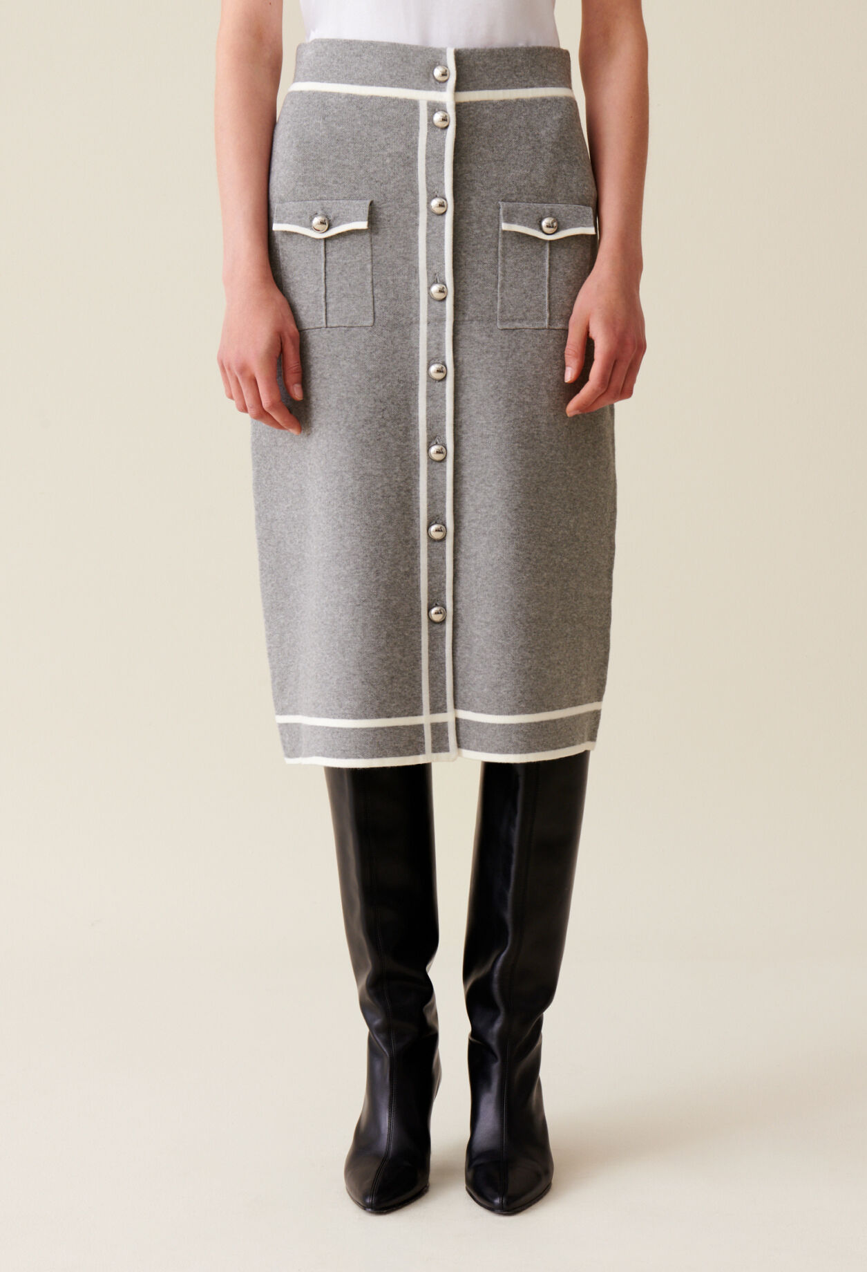 Jupe maille mi-longue grise