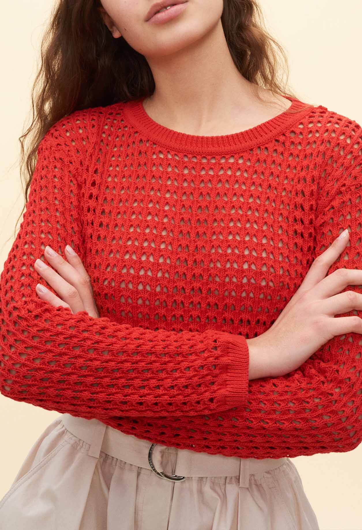 Pull ajouré rouge