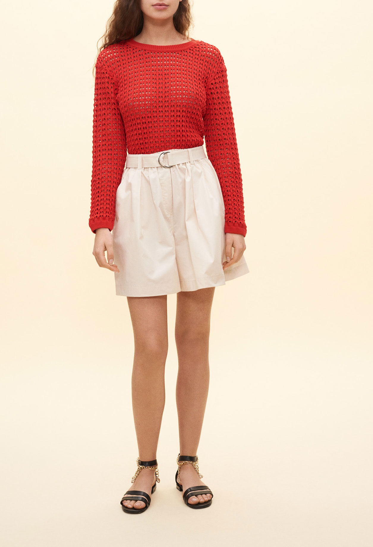 Pull ajouré rouge