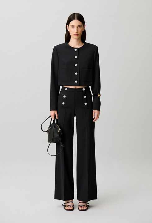 Pantalon jambes droites boutons bijoux