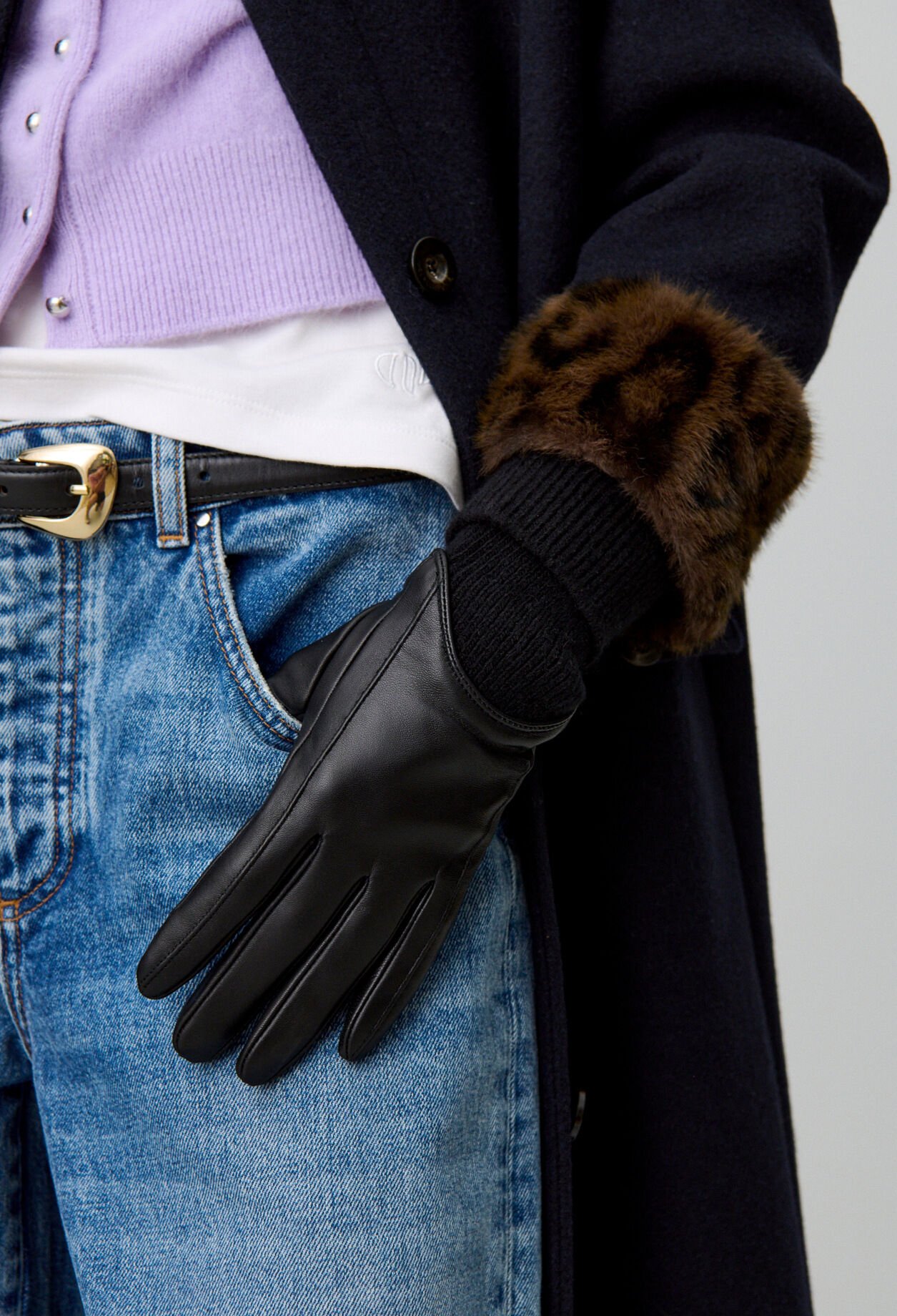 Gants cuir et maille