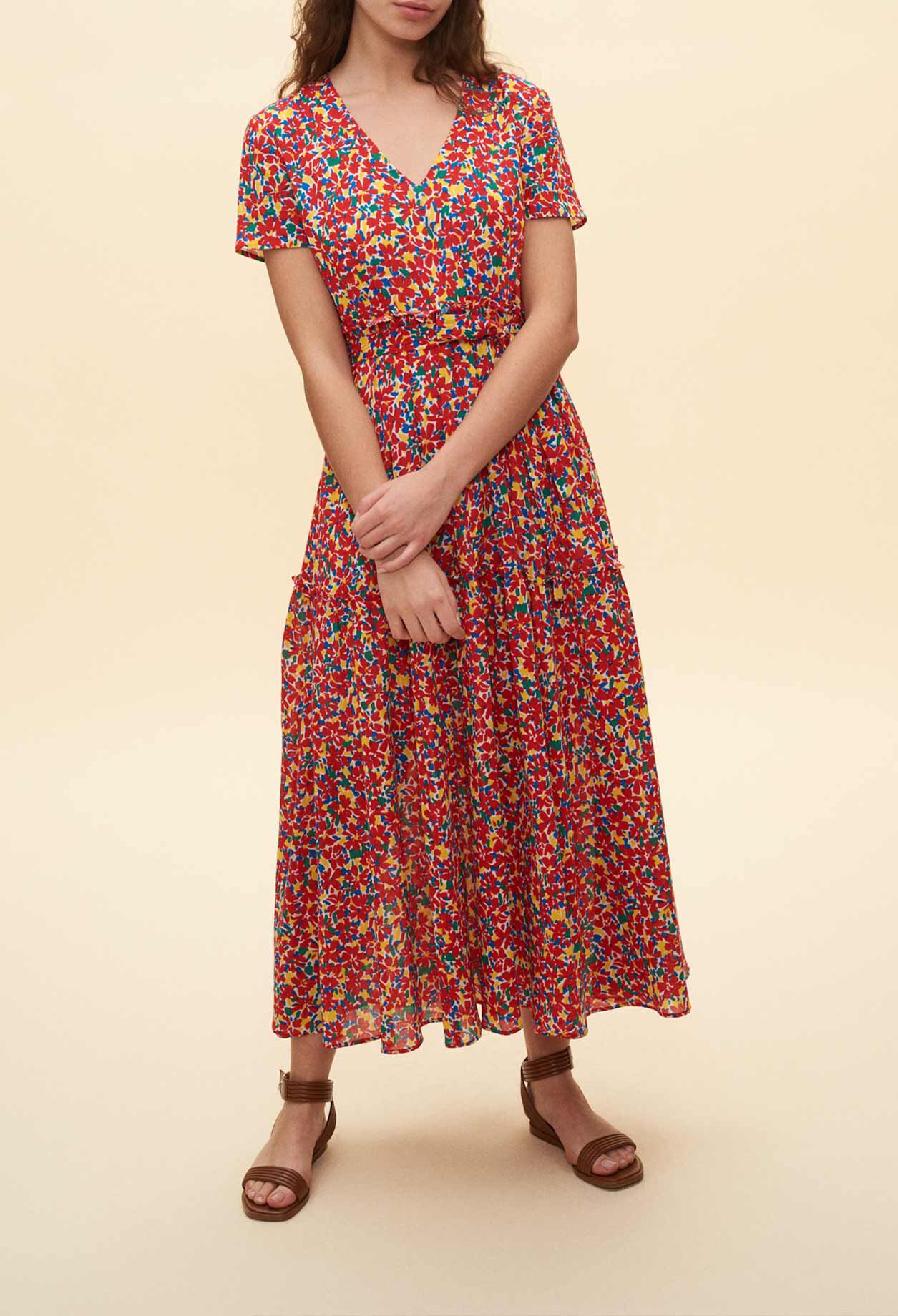 Robe fleurie à fronces