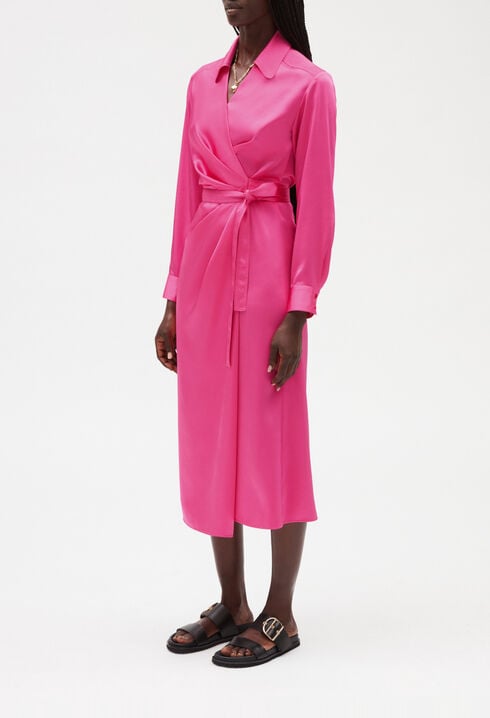 Robe midi portefeuille rose 