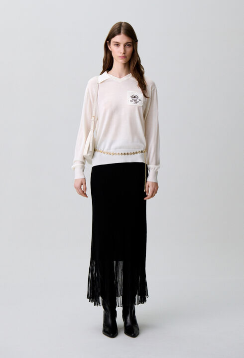 Pull maille fleur brod&eacute;e