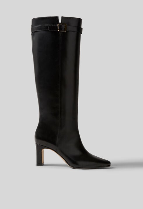 Bottes hautes cuir lisse cir&eacute;