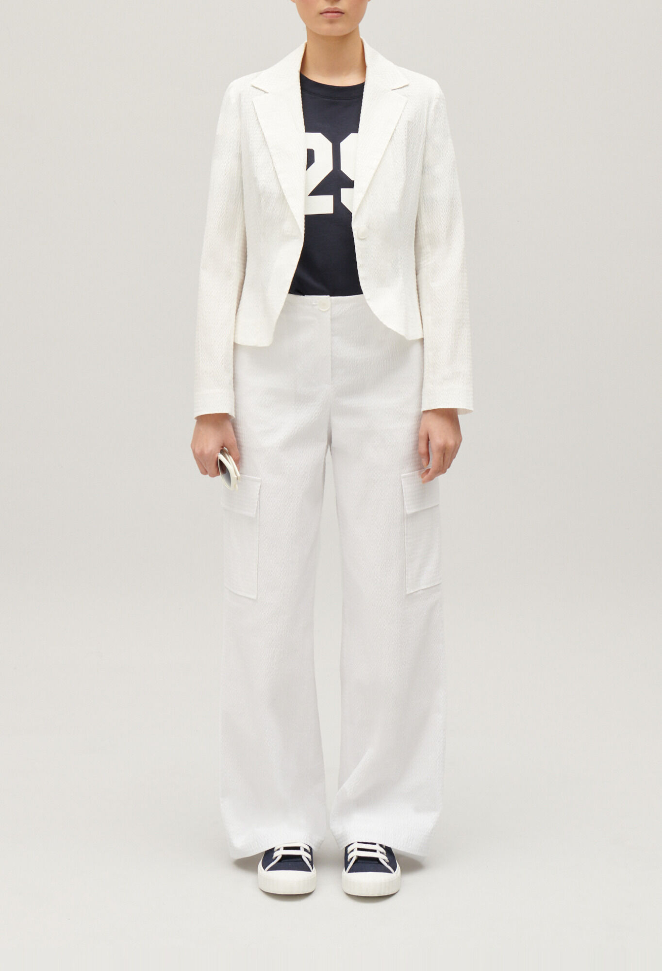 Veste De Tailleur Blanche En Lin MiM - Taille S - Cintrée Avec Poches - Occasion TB