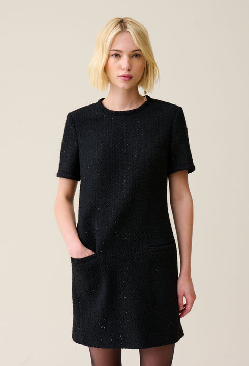 Robe noire courte tweed