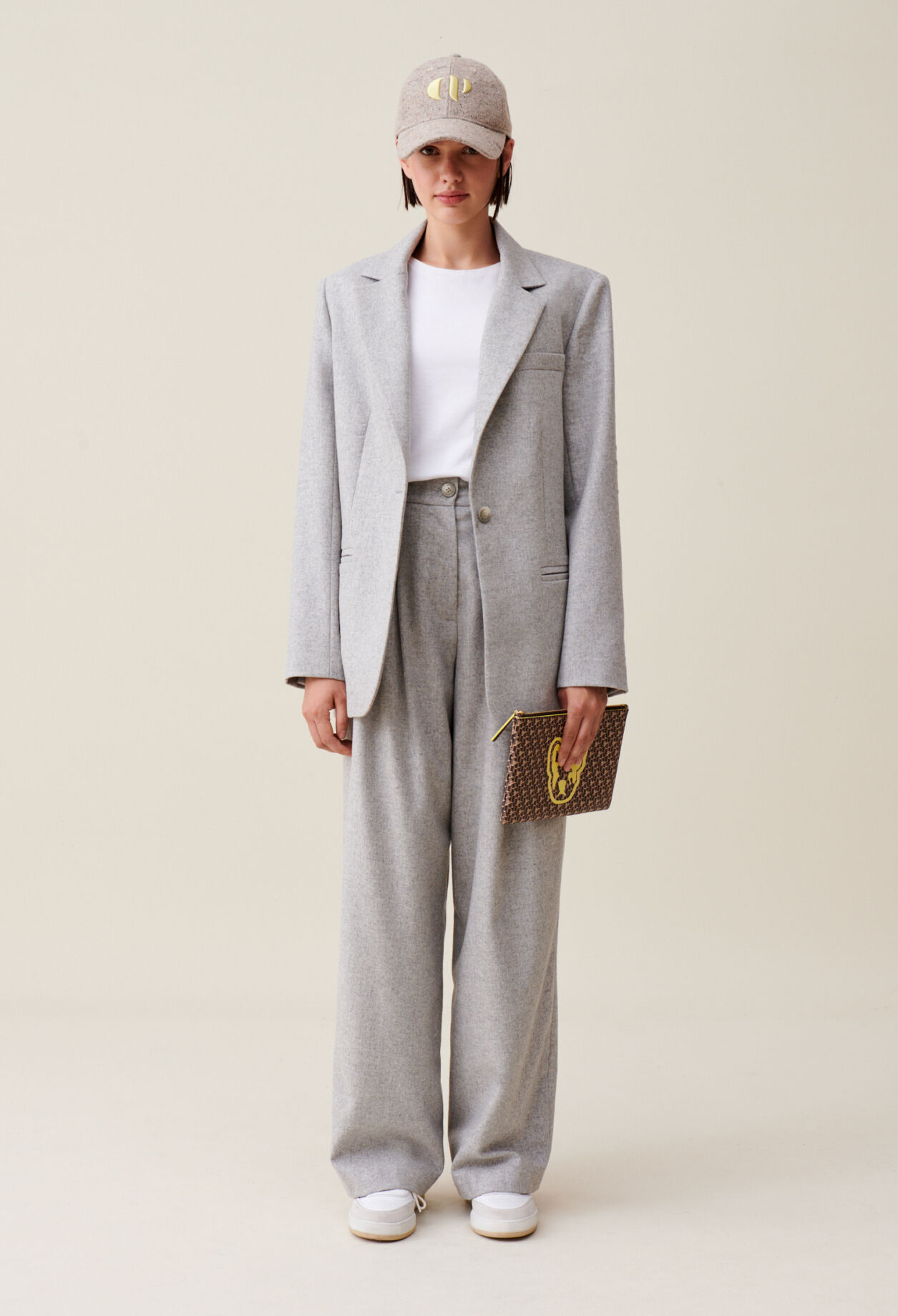 Veste tailleur gris laine melangee