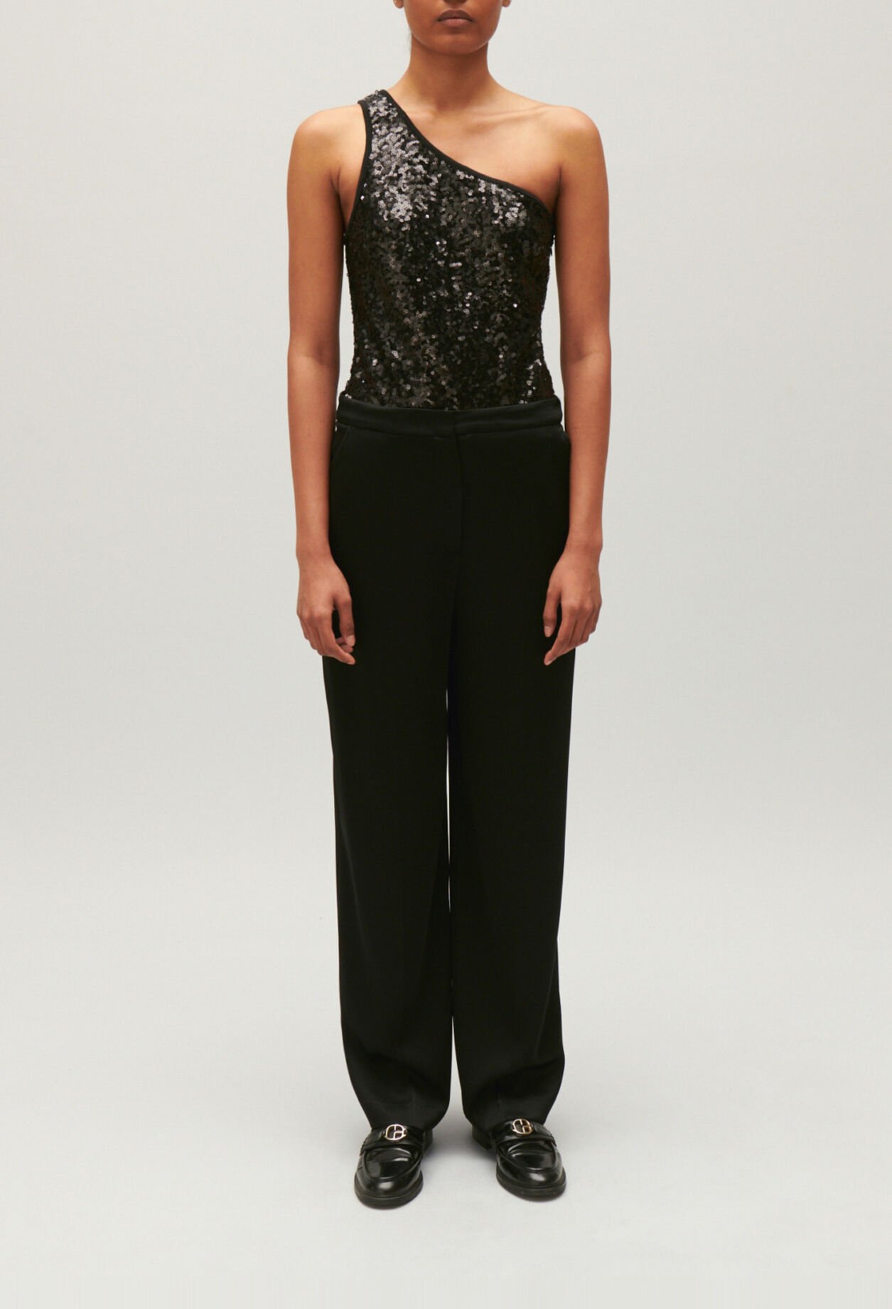 Body asymétrique sequins noir
