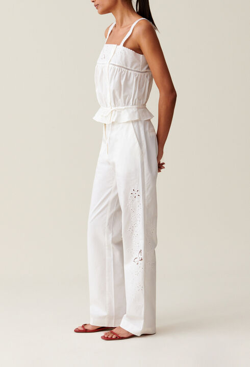 Pantalon droit brod&eacute;