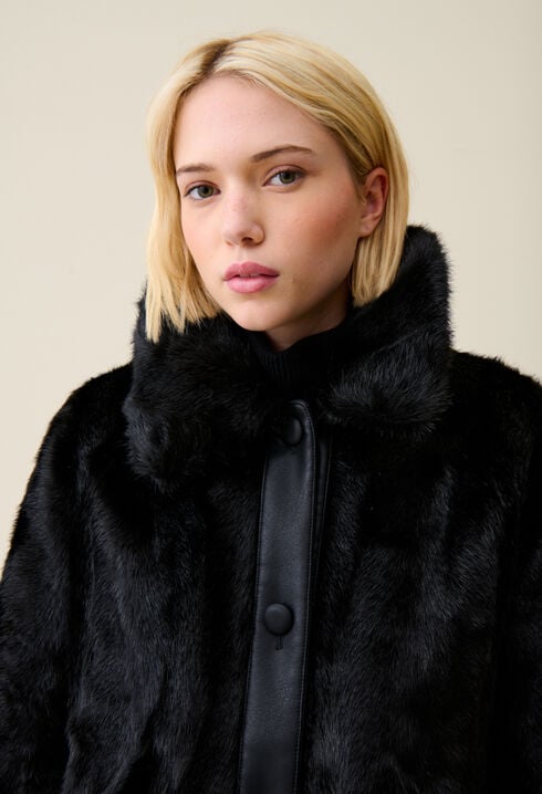 Manteau fausse fourrure noir