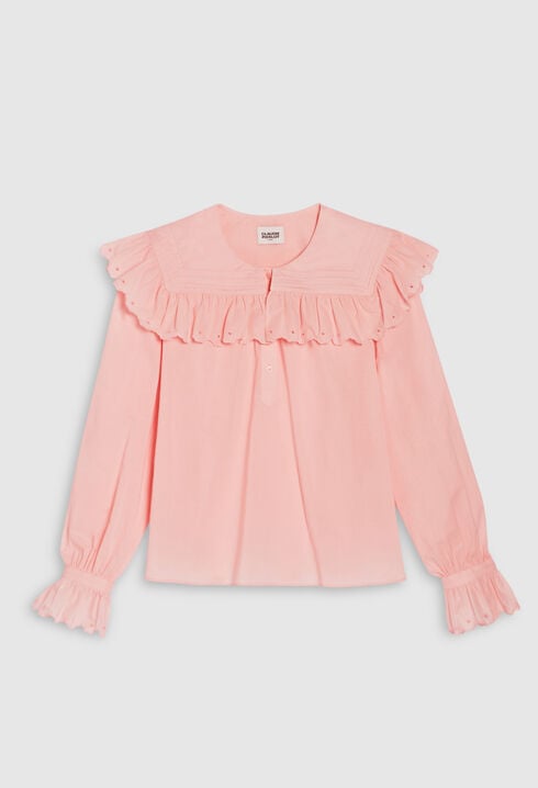 Blouse coton brodé rose