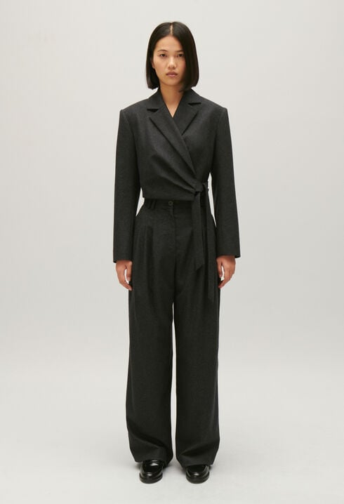 Veste tailleur courte gris chiné