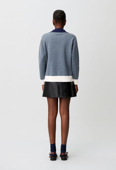 Pull maille double col contrast&eacute;
