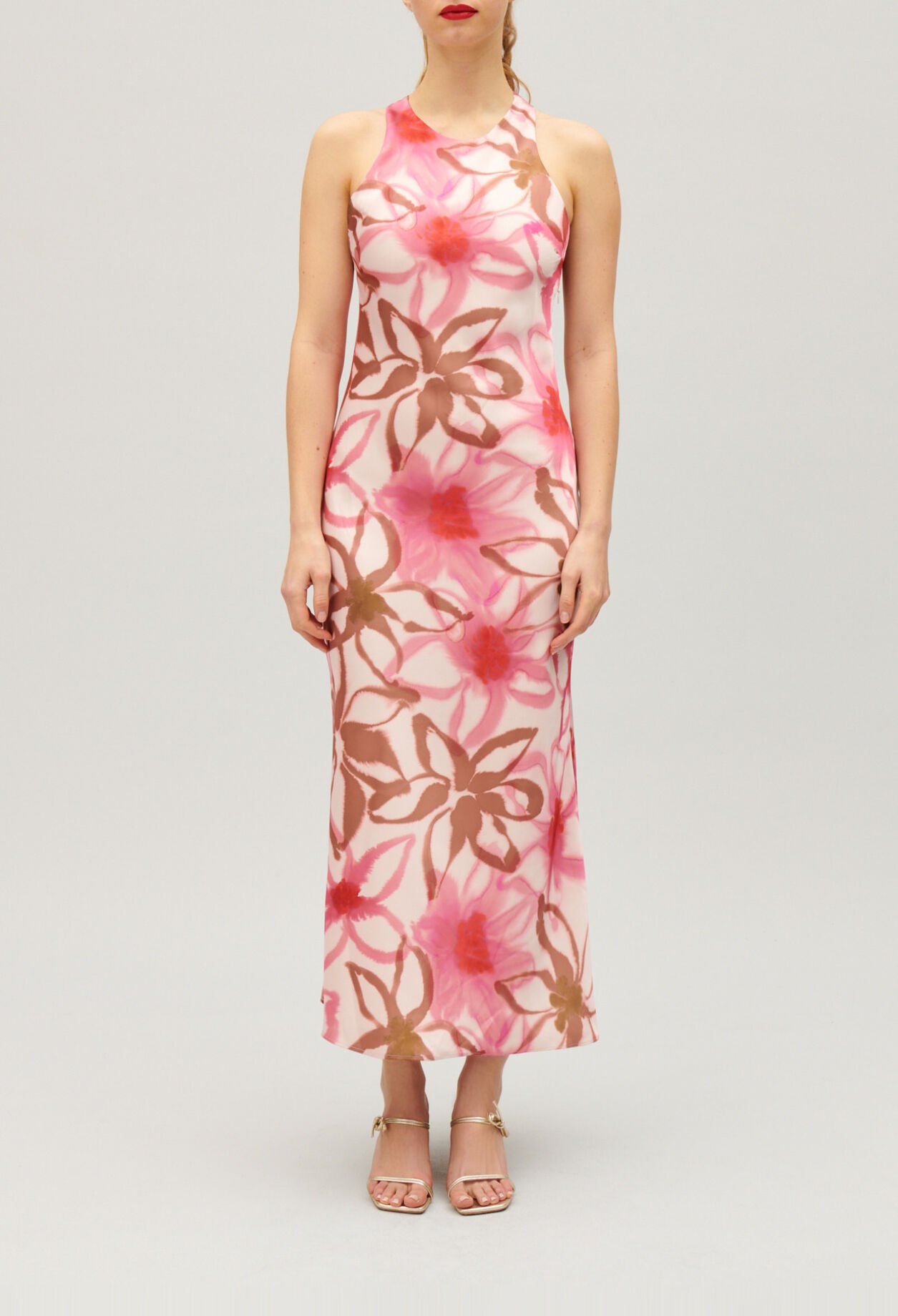 Robe longue satinée imprimée