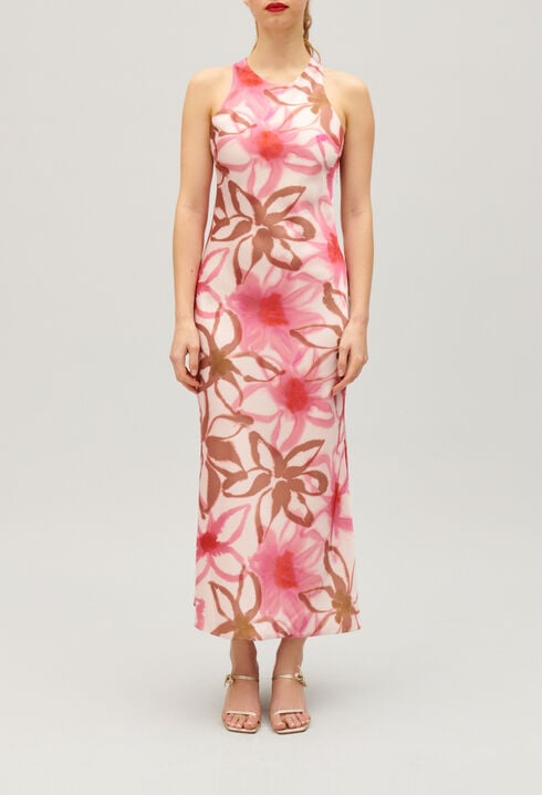 Robe longue satinée imprimée
