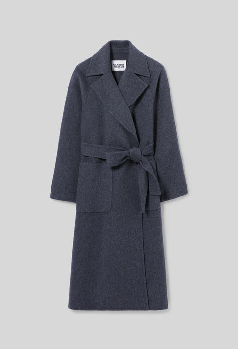 Manteau long ceinturé laine