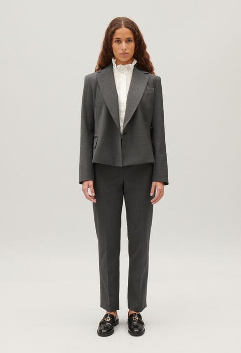 Veste tailleur cache-cœur gris chiné