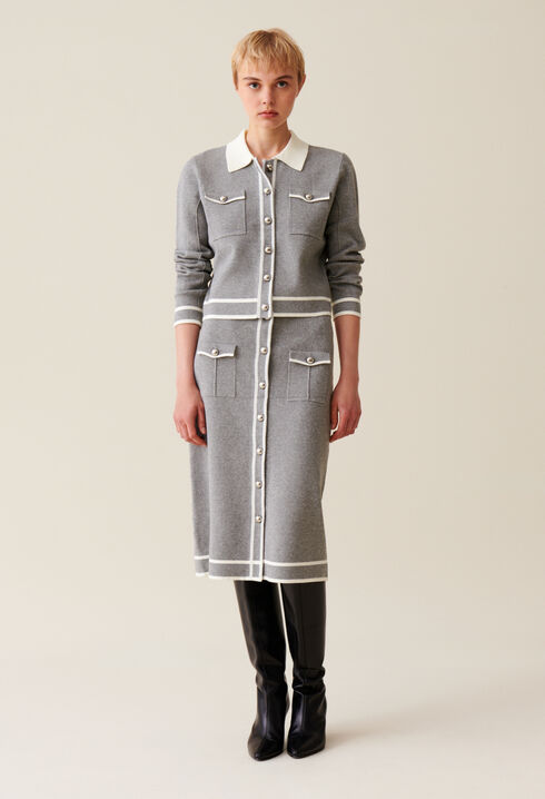 Jupe maille mi-longue grise