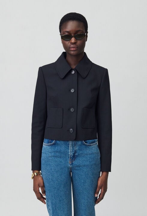 Veste boîte laine mélangée noir