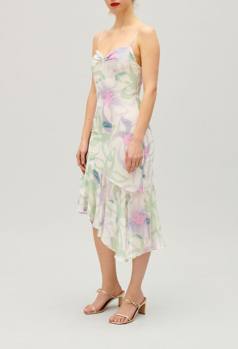 Robe midi imprim&eacute;e soie