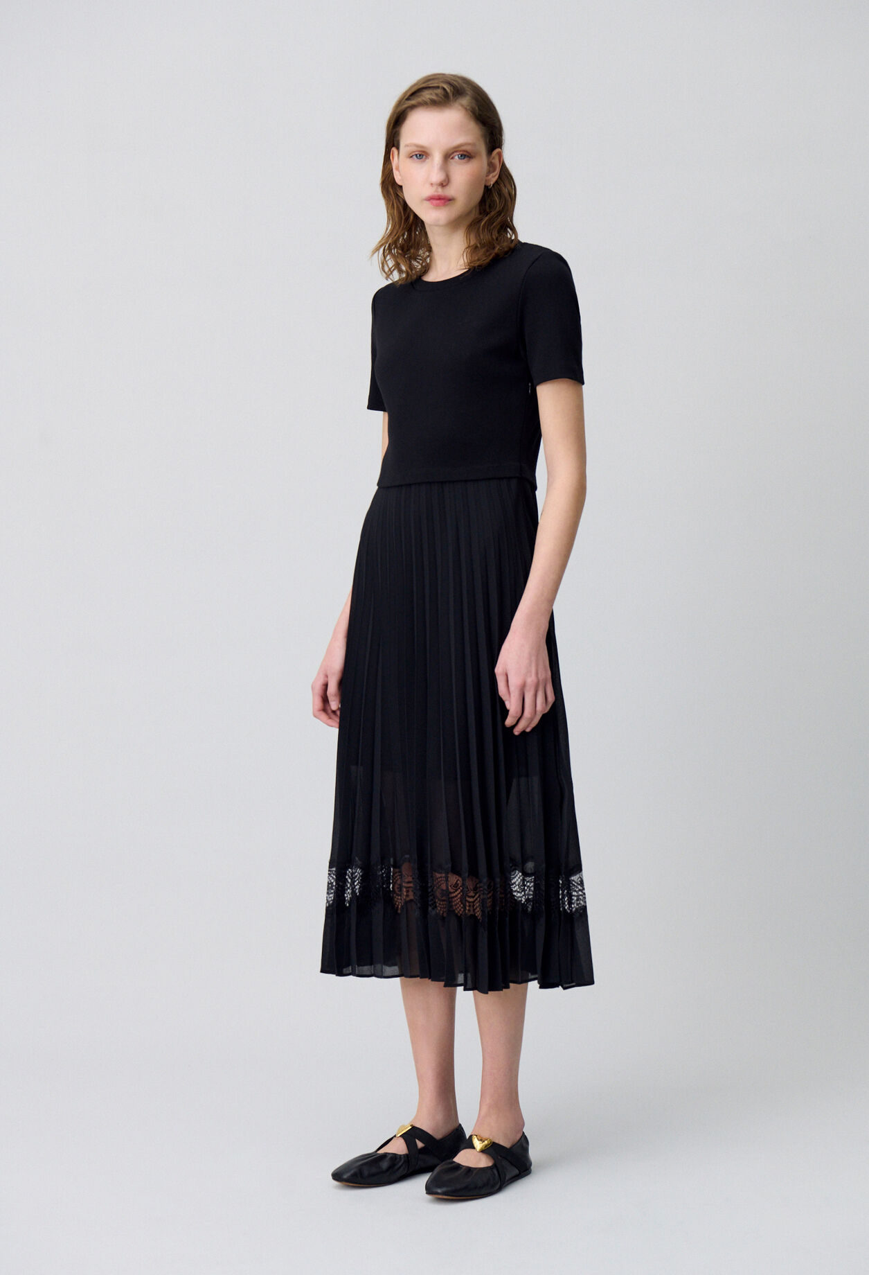 Robe midi Twist bi-matière noire