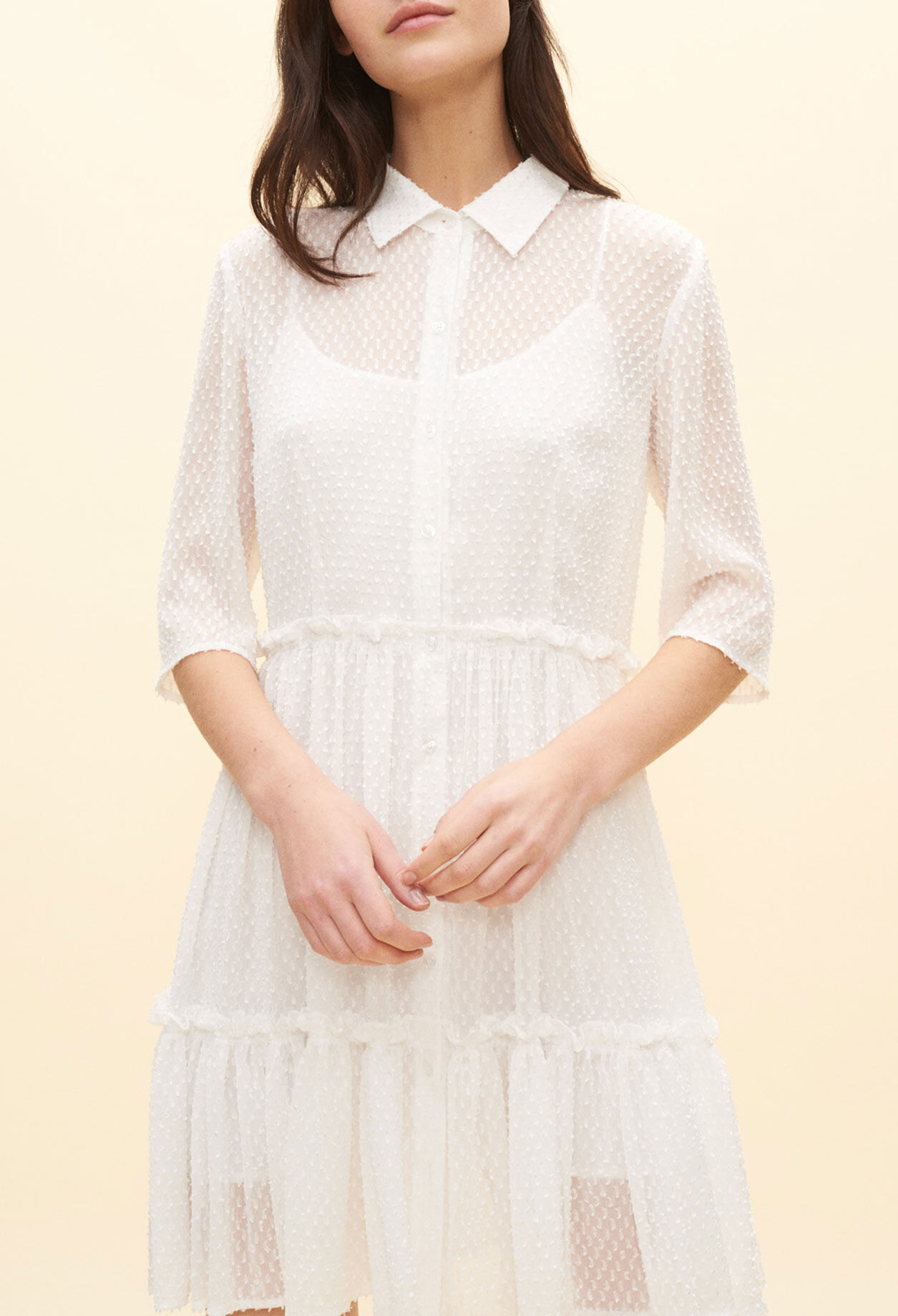 Robe chemise blanche à pois plumetis