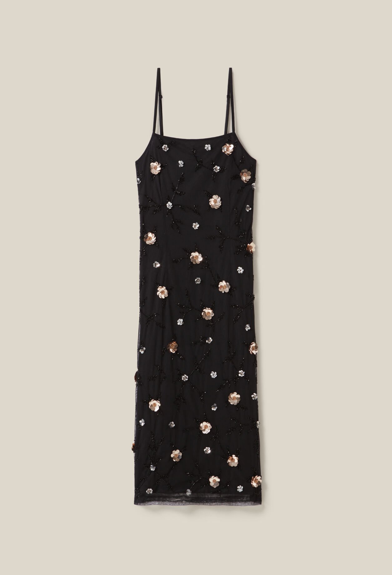 Robe longue fluide sequins brodés