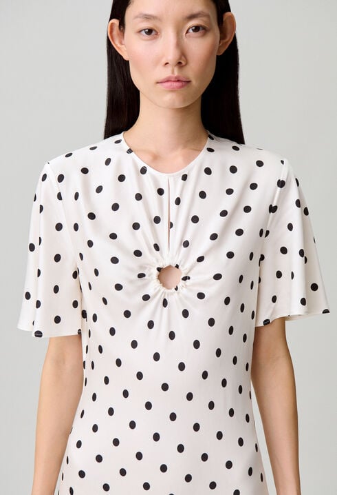 Robe longue satin&eacute;e &agrave; pois