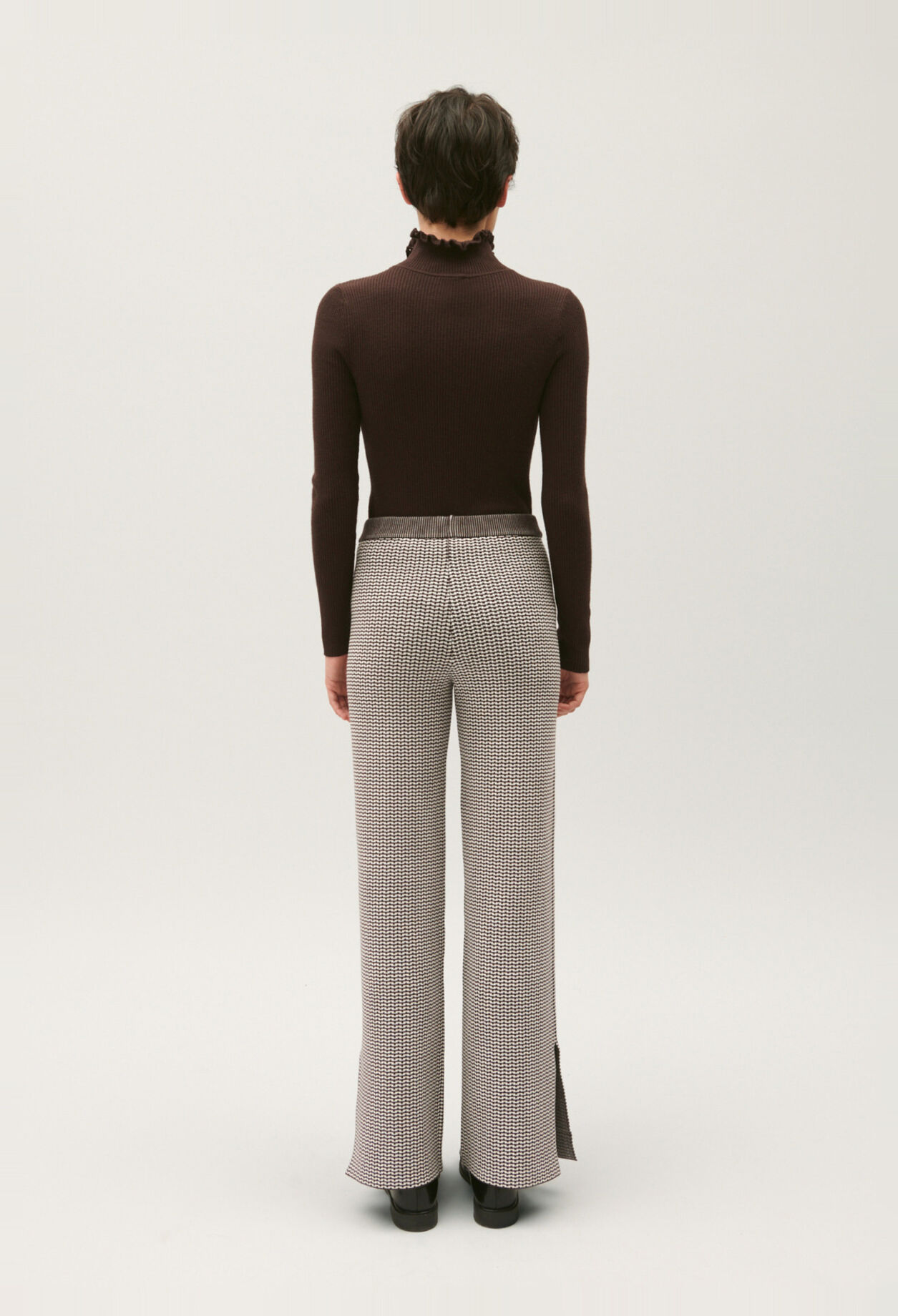 Pantalon maille jacquard bicolore
