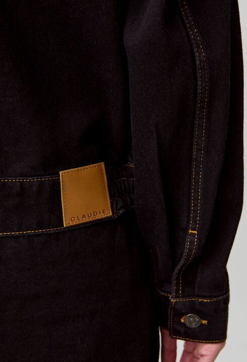 Veste jean col vareuse denim noir