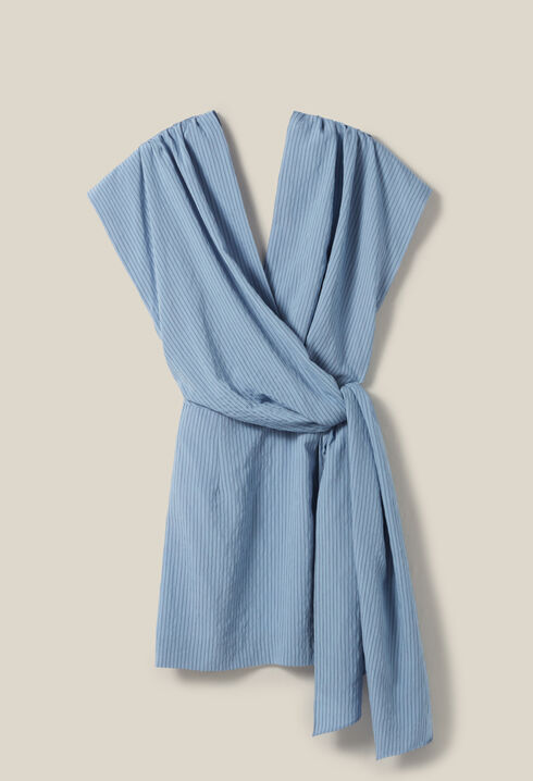 Robe courte cache-cœur rayures bleu