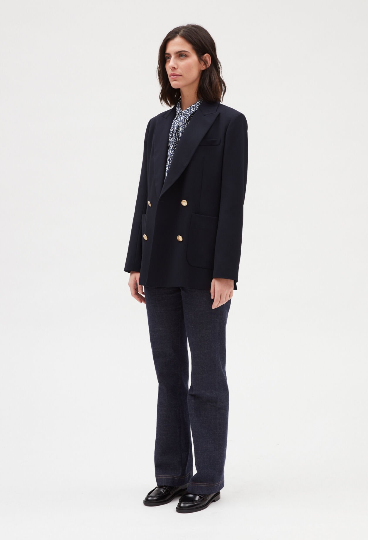 Veste tailleur double boutonnage bleue 