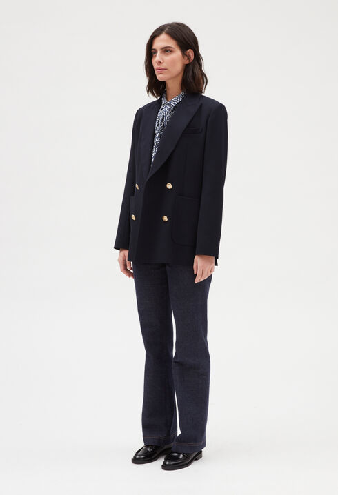 Veste tailleur double boutonnage bleue