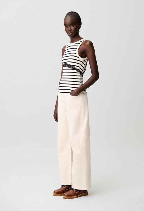 T-shirt coton dentelle marinière