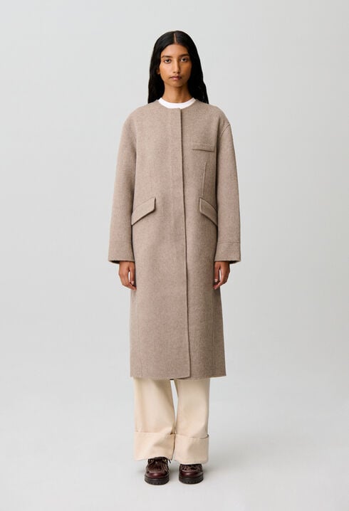 Manteau long laine col foulard