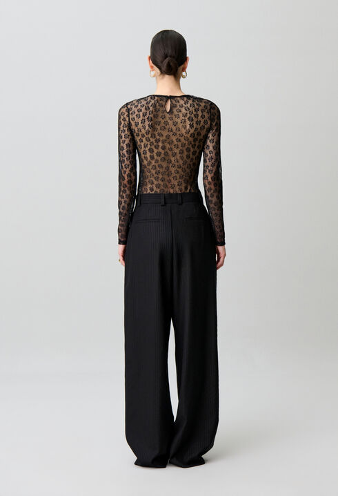 Pantalon droit laine m&eacute;lang&eacute;e rayures
