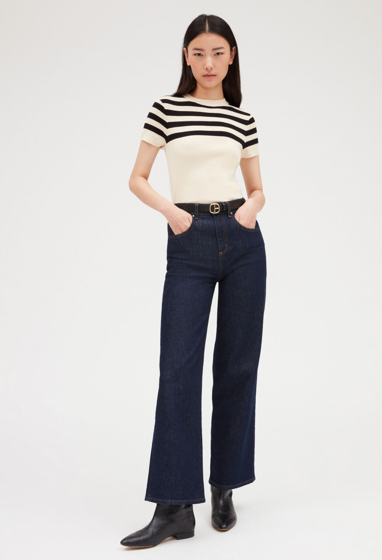 Pull bicolore manches courtes